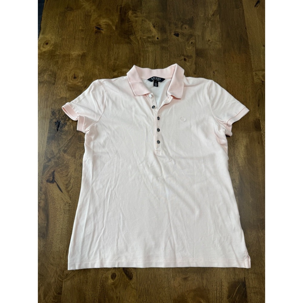 EUC Womens Lauren Ralph Lauren short sleeve polo‎ button light pink size M